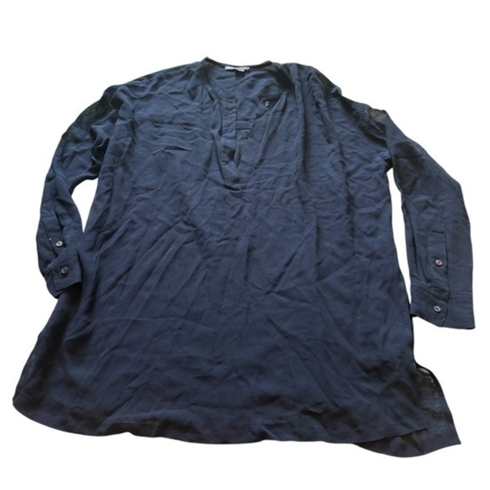 Vince Navy Blue 100% Silk Sheer Long Sleeve Tunic Blouse Size Small - Picture 2 of 8
